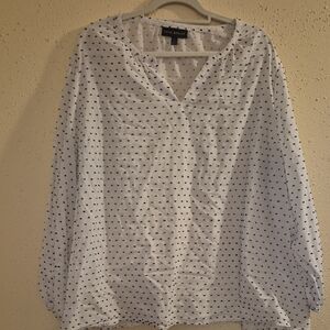 Lane Bryant White Blouse with Navy  Dots